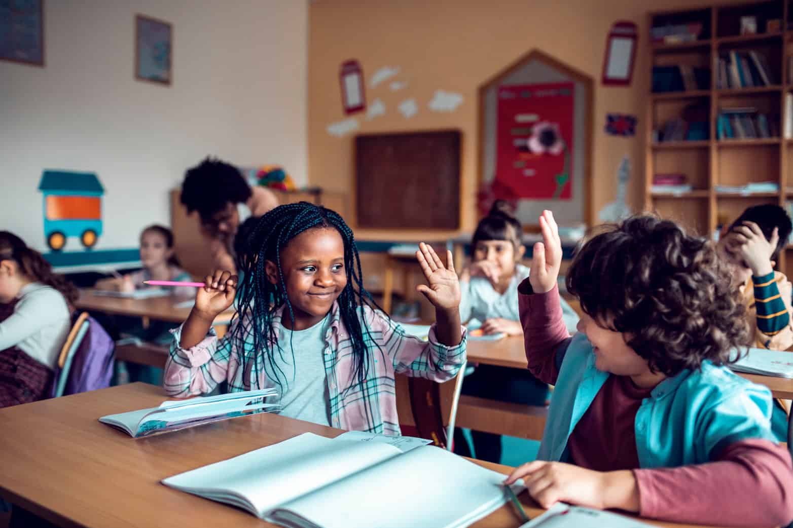 Elementary students in a classroom