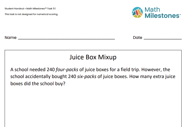 Math milestones juice box mixup